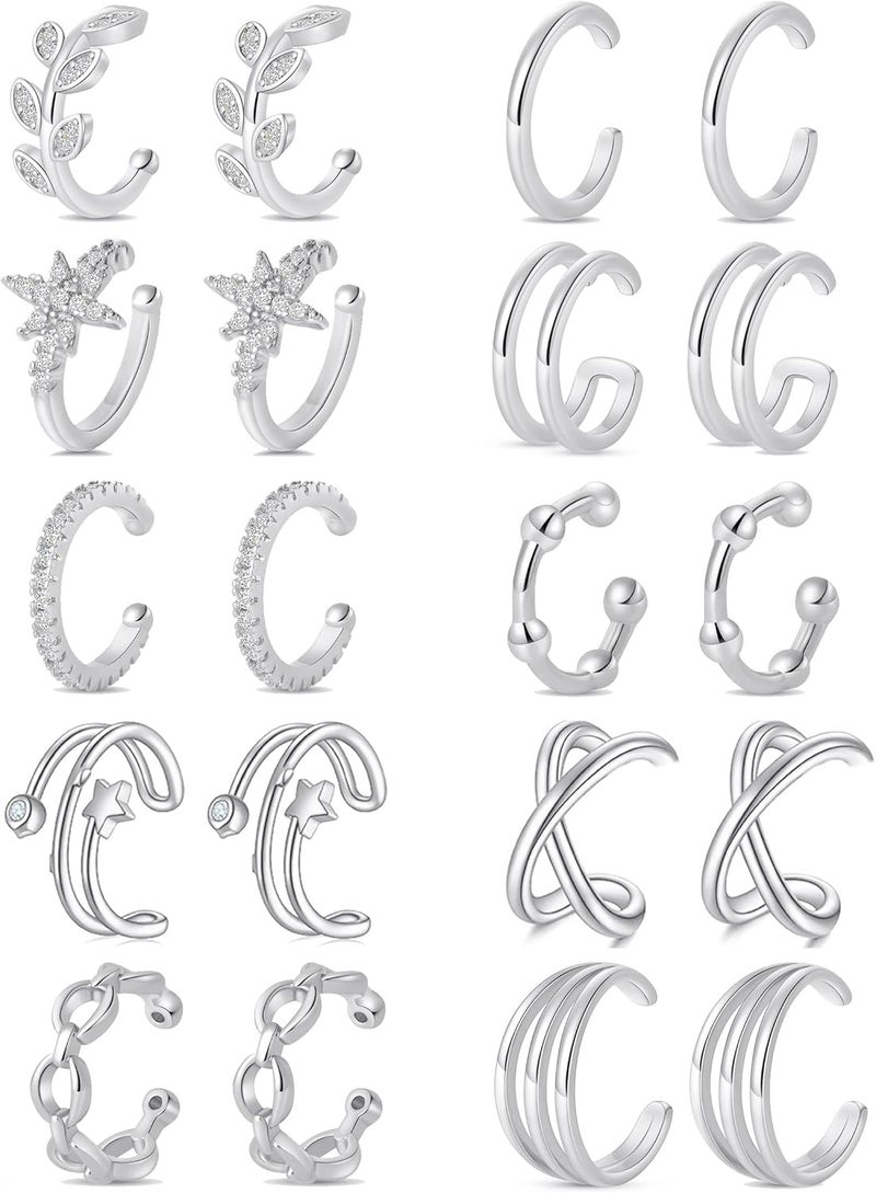 Tornito 4-10 Pairs Stainless Steel Ear Cuff Helix Cartilage Clip On Wrap Earrings Fake Nose Ring Non-Piercing Adjustable - Image 1